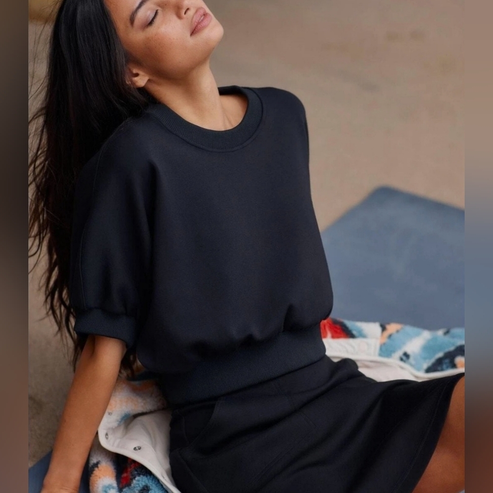 Sweaty Betty Black Short Puff-Sleeve Sweatshirt